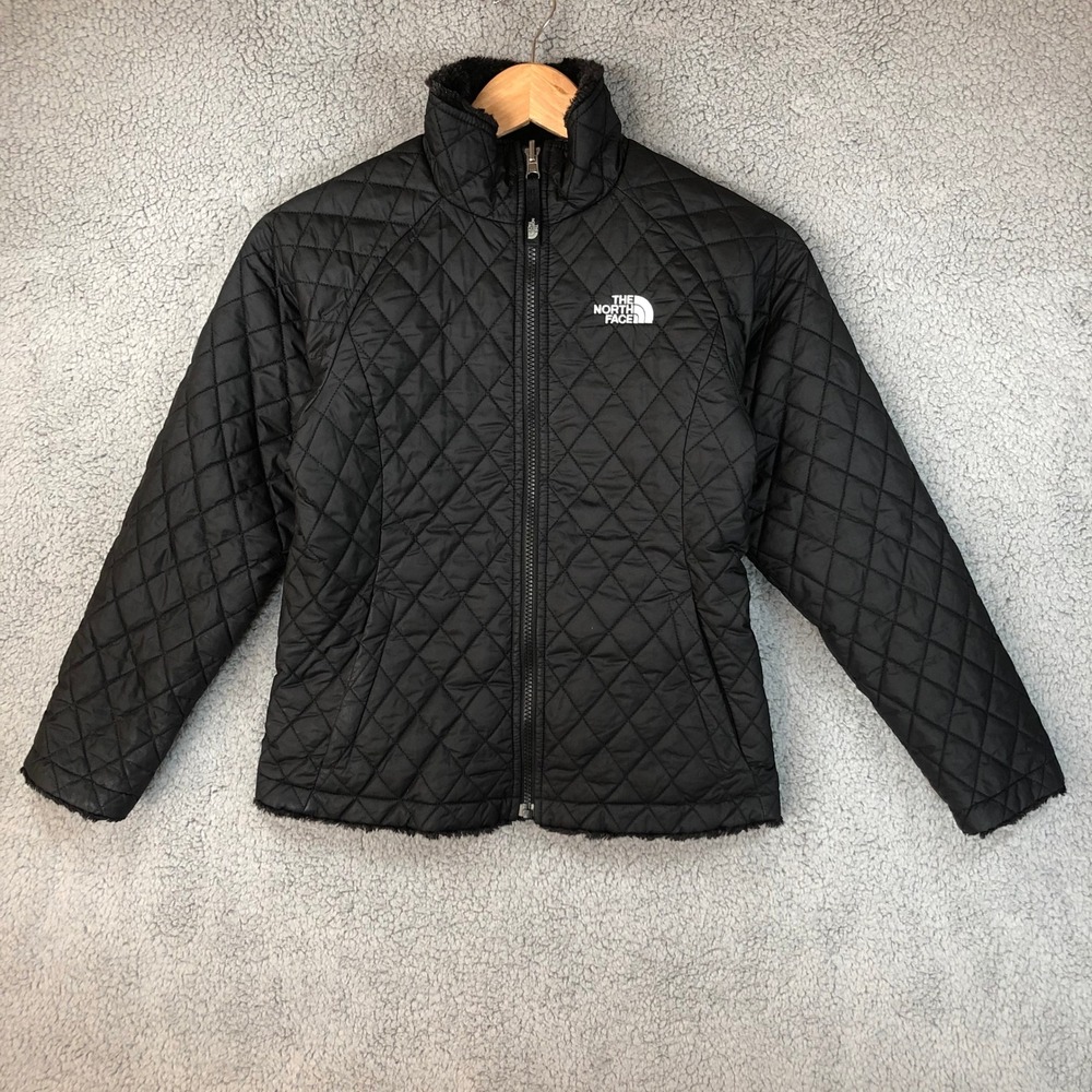 The North Face Girls Black Mossbud Swirl Reversible Quilted Fleece Jacket M